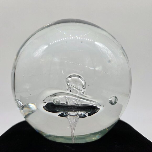 Hand Blown Clear Glass Paperweight With Abstract Design Controlled Bubbles 3" - Picture 12 of 12